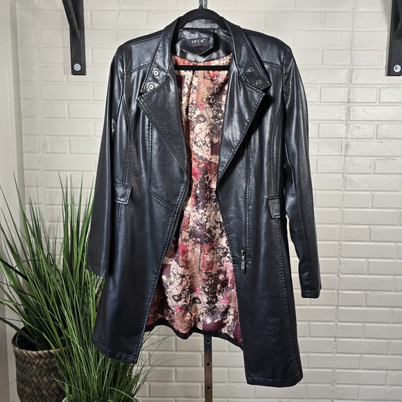 Kafulandi Black Leather Long Blazer Trench Jacket Size Medium - Picture 10 of 13